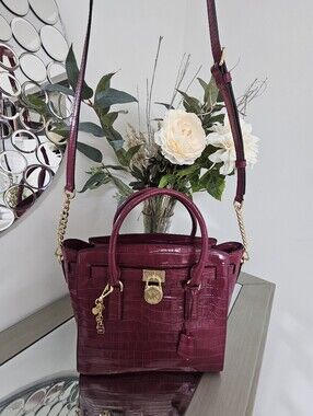 Michael Kors Hamilton Croc-Embossed Satchel